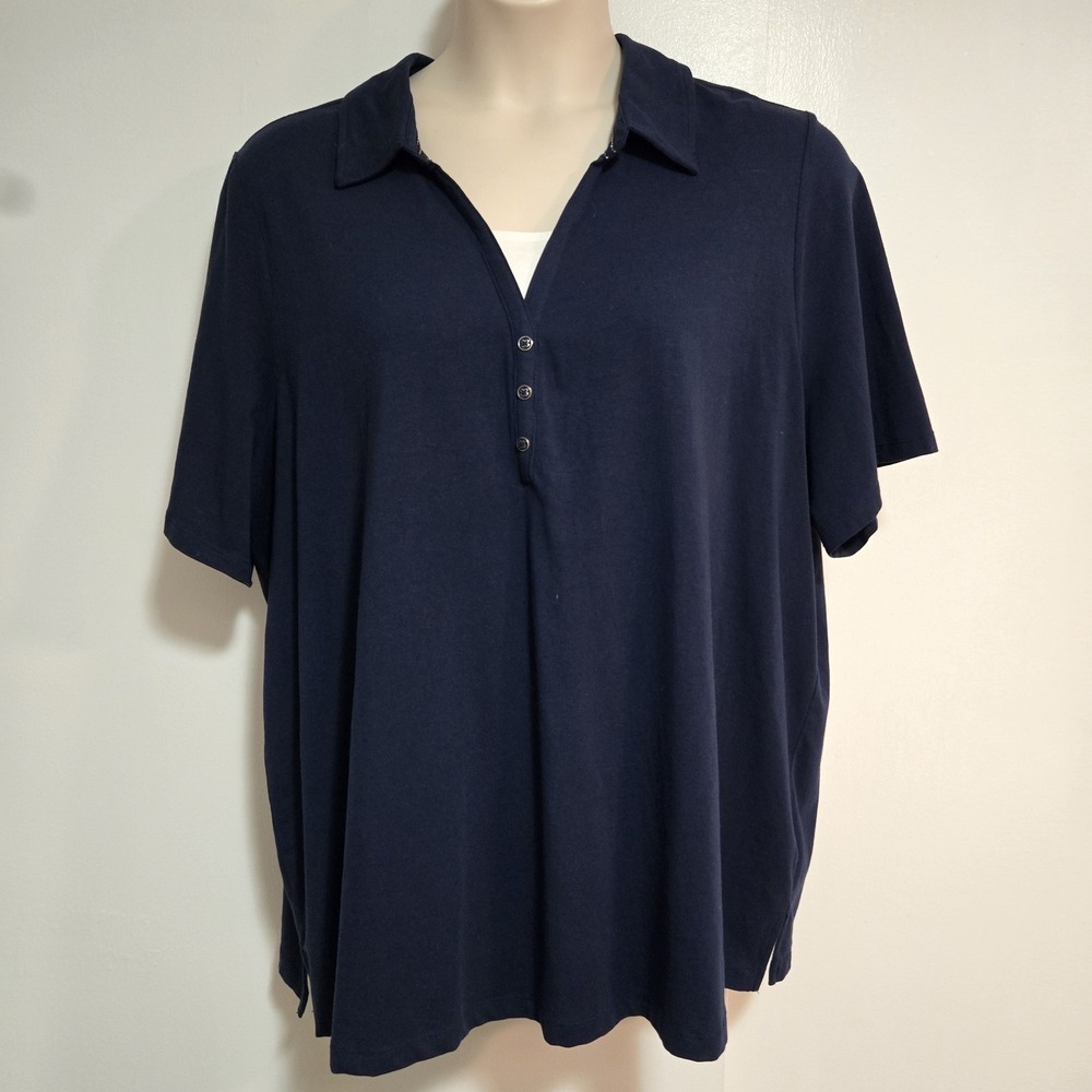 Catherine's Plus Size 2X (22/24) Navy Nautical Pullover Tunic Top Trim Detail